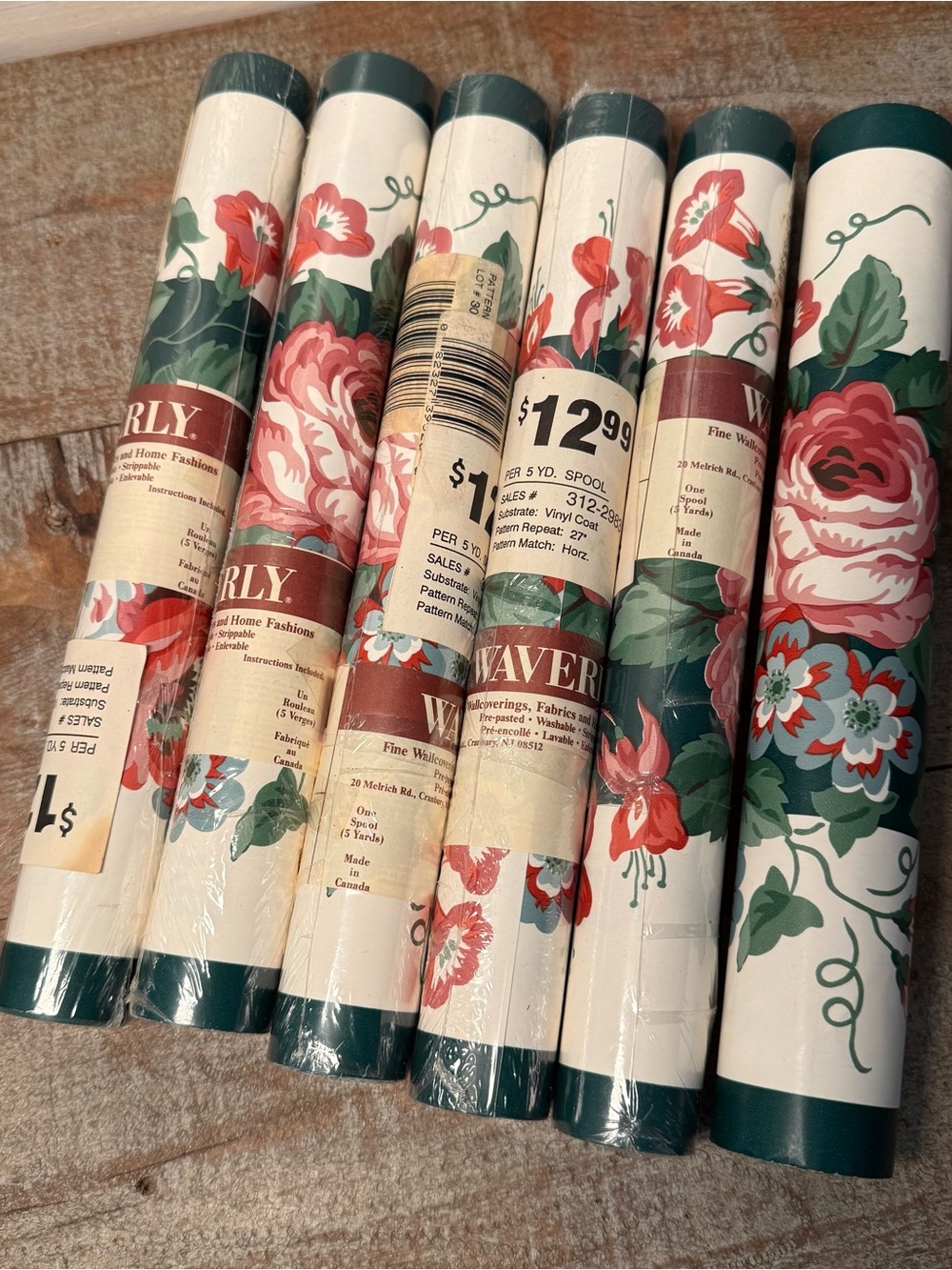 Vintage Waverly Wallpaper Border Lot of  6 Rolls Spools Floral Cottagecore